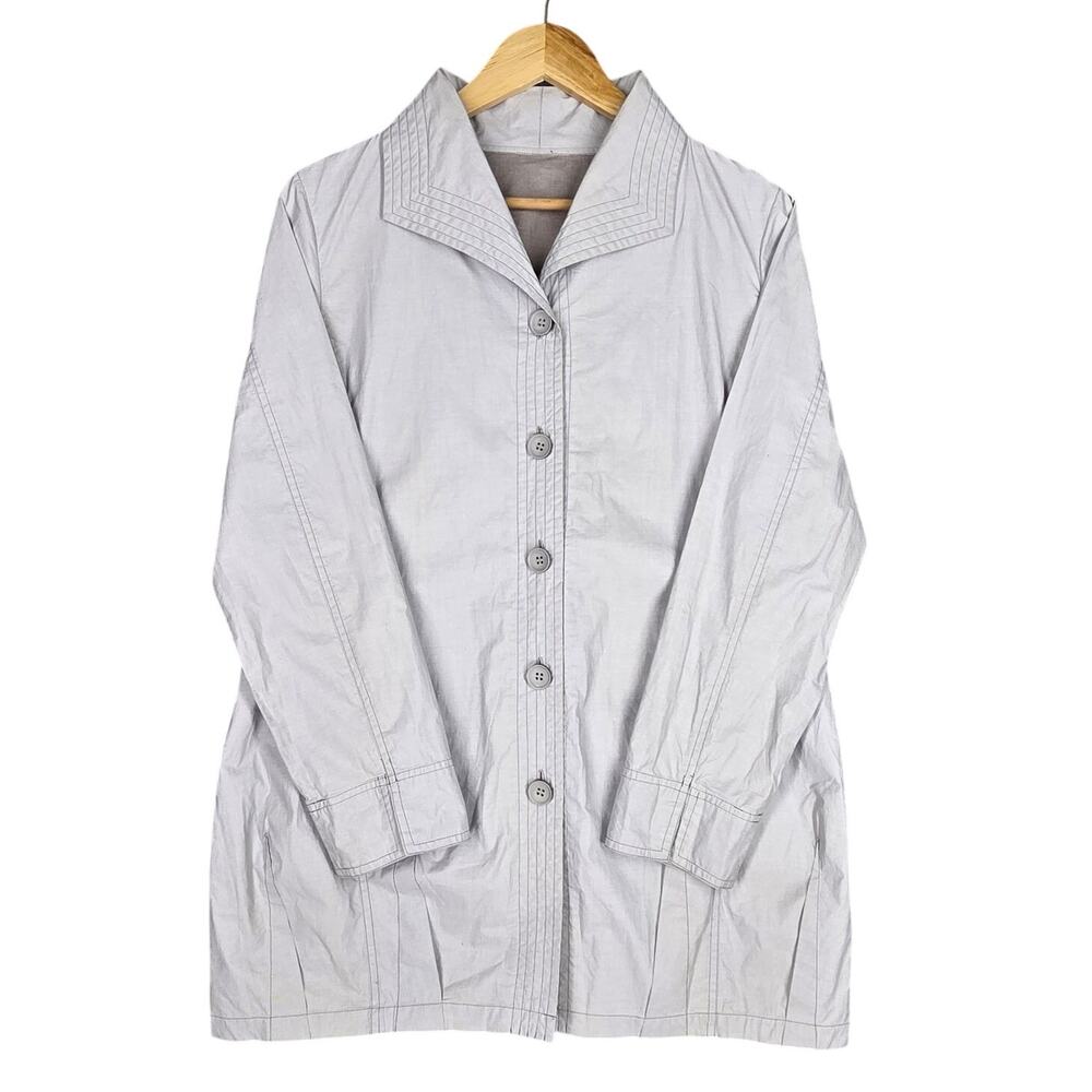 TOKYO JAPANESE BOUTIQUE GRAY COTTON COAT – M/L – WATER‑RESISTANT WOVEN TEXTURE